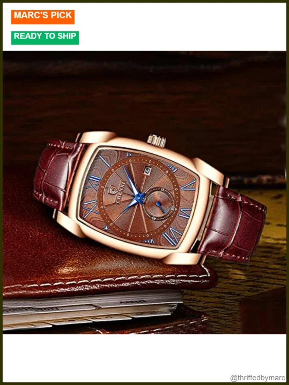 Vintage Square Leather Strap Wrist Watch Quartz Luminous Roman Numerals Business